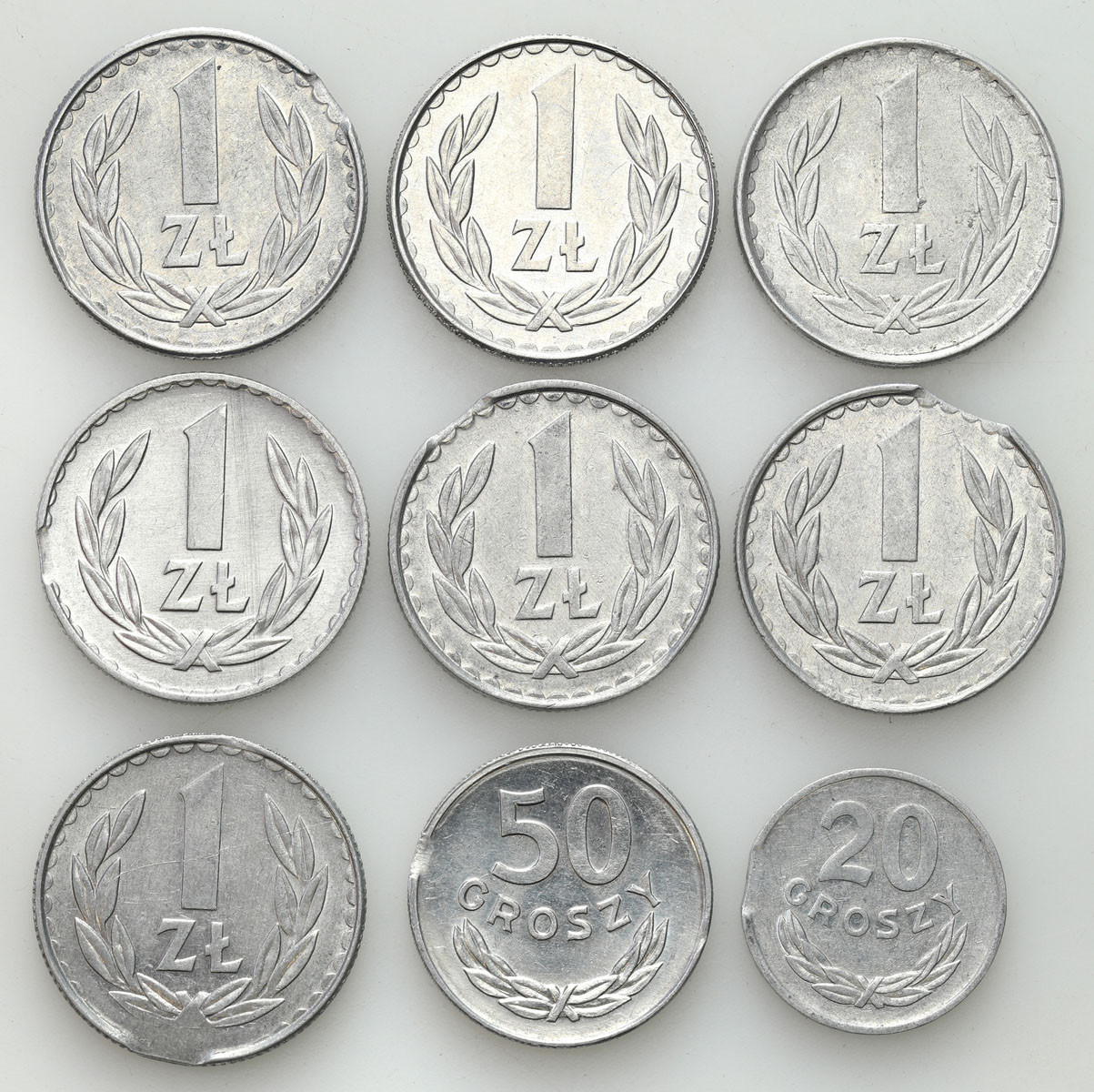 PRL. 20 groszy do 1 złoty 1974 - 1988 - DESTRUKTY MENNICZE 9 sztuk